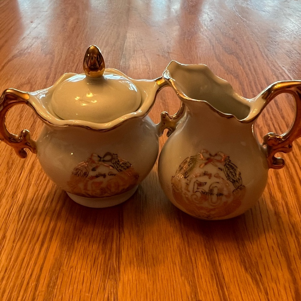 Vintage 50th Anniversary Mini Creamer and Sugar Bowl Set